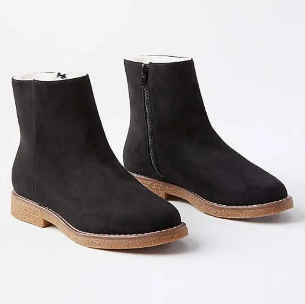 NEW! LOFT Black Faux Fur Lined Ankle Boots Booties.